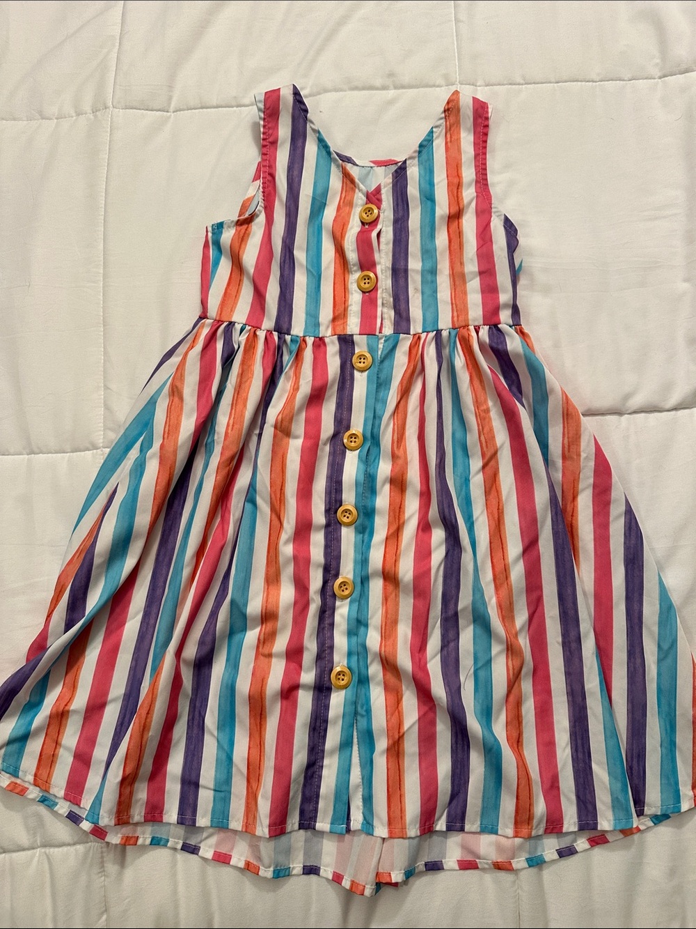 SHEIN Girls Multicolor Vertical Stripe Button-Front Dress
